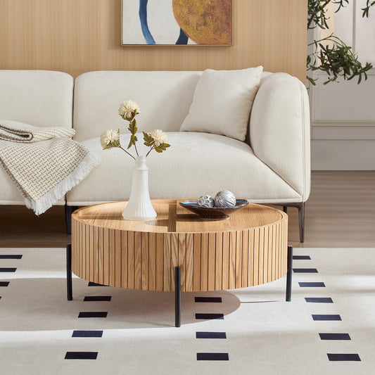 Round coffee table with rotating storage top