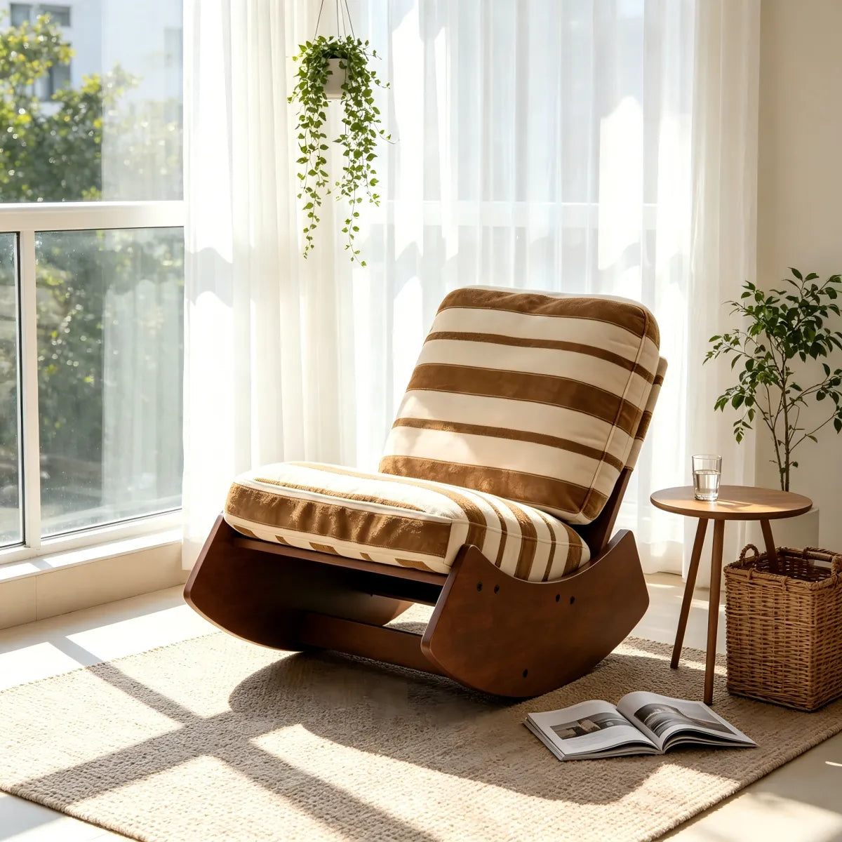 Upholstered Glider Rocking Chair, Solid Wood Frame Accent Chair – view 3