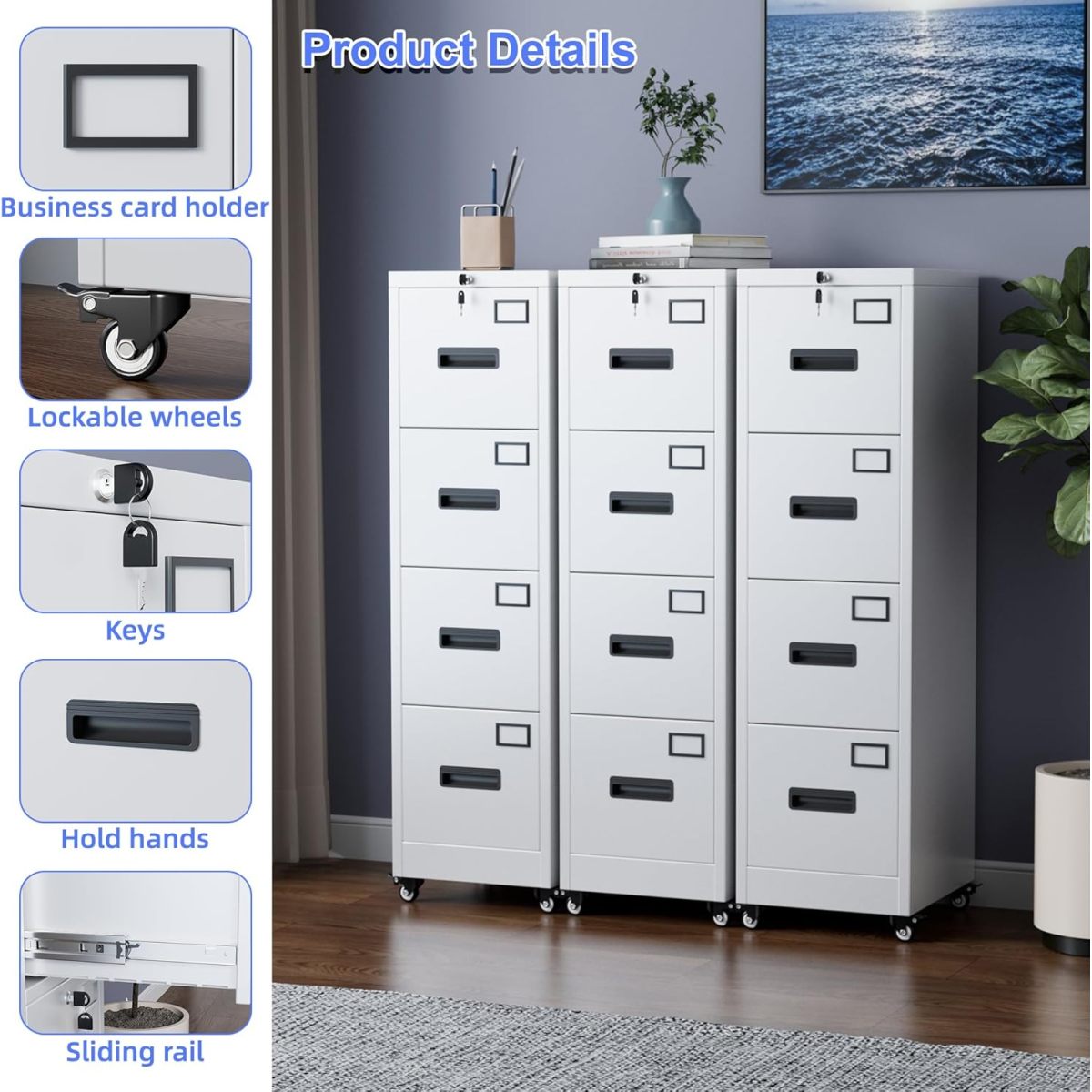4-Drawer Lockable File Cabinet - hanging files
