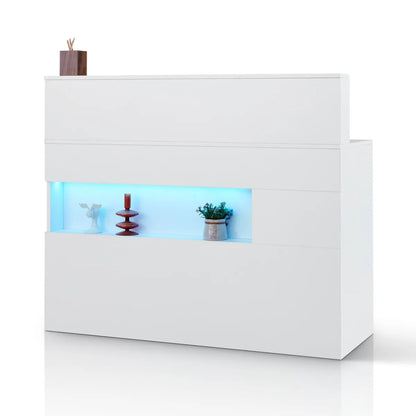 Modern Reception Desk with LED Lighting and Drawers, White
