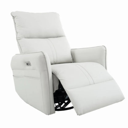 270° Power Swivel Rocker Recliner Chair – PU Leather Glider with USB Ports, Light Gray – view 3