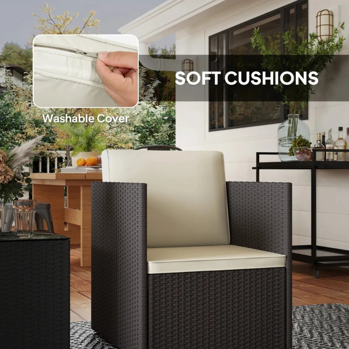 Folding Wicker Bistro Set with Glass Coffee Table – view 8