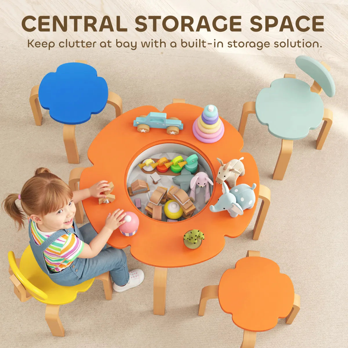 5-Piece Kids Table and Chairs Set with Storage