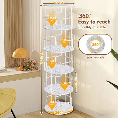 5-Tier Rotating Spinning Bookcase Tower, White