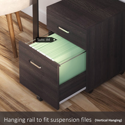 Compact rolling filing cabinet, black wood grain