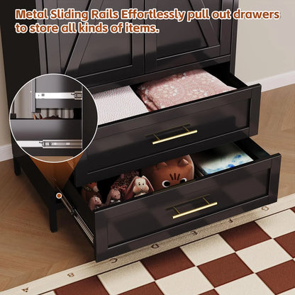 Metal Wardrobe Closet with Doors – 2 Drawers, Hanging Rod & Shelf, Black Bedroom Armoire – view 6