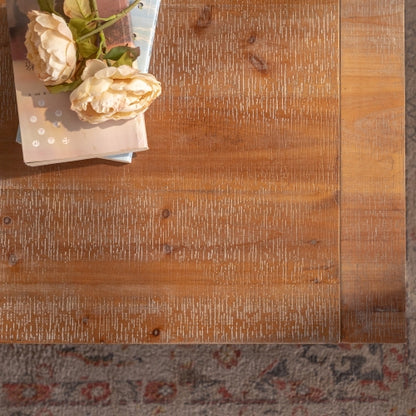 Rustic solid wood coffee table with shelf