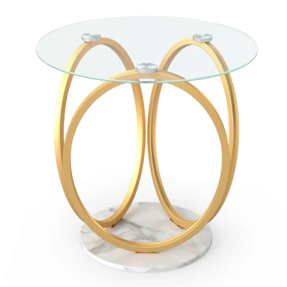 2-Tier Glass Top Side Table with Faux Marble Base – view 2