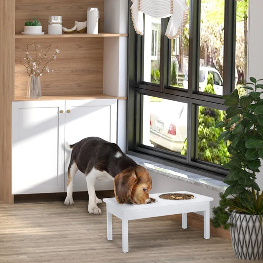 23" Wooden Elevated Pet Feeding Station, White