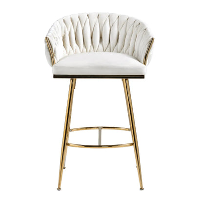 Velvet Wave-Back Counter Height Bar Stool with Gold Base, Beige