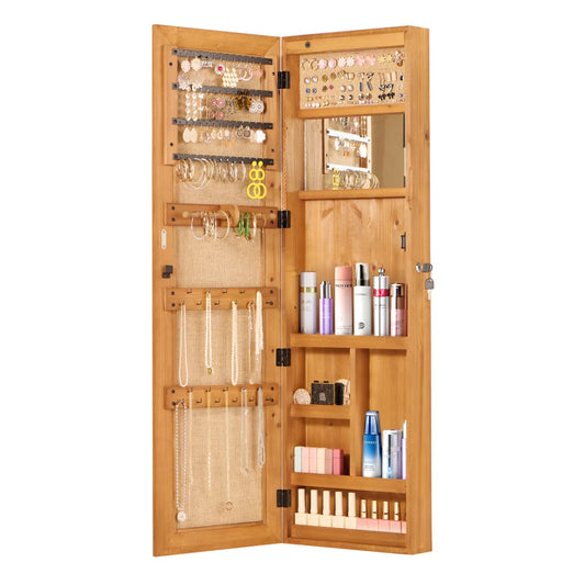 Wall-Mounted Solid Wood Jewelry Armoire with LED Mirror