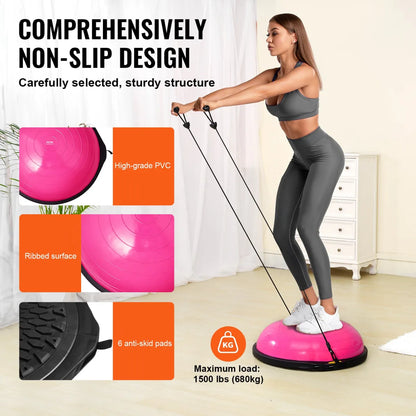 26" Half Exercise Ball Balance Trainer – Heavy-Duty Stability Dome with Resistance Bands