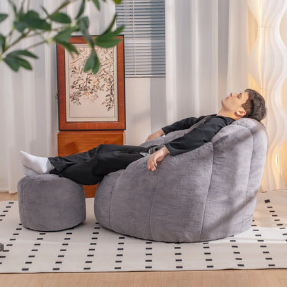 Giant Faux Fur Bean Bag Chair, Shell-Shaped Oversized Floor Sofa, Gray