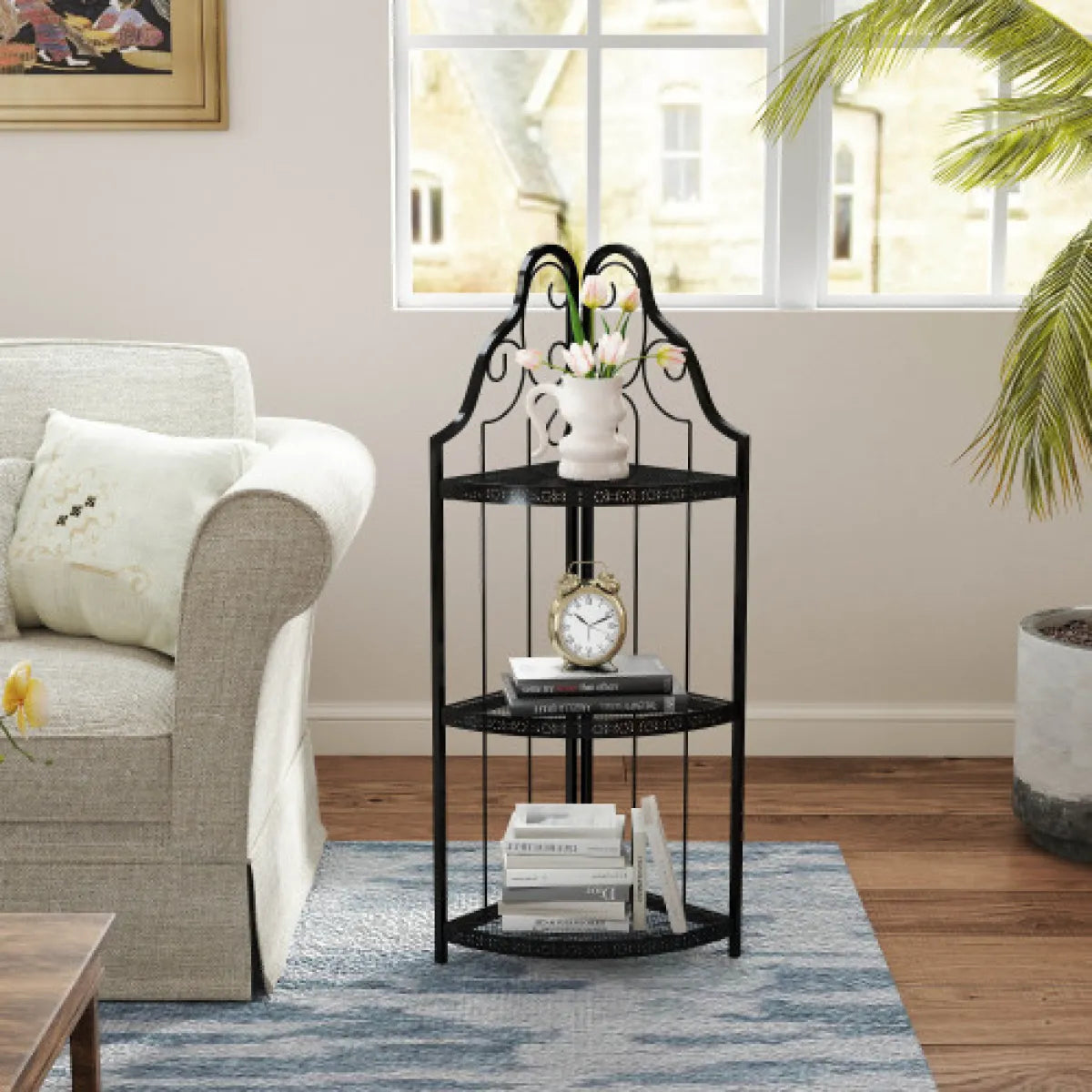 3-Tier Corner Open Shelf, Freestanding Shelving Unit