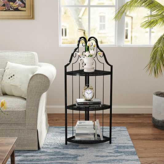 3-Tier Corner Open Shelf, Freestanding Shelving Unit
