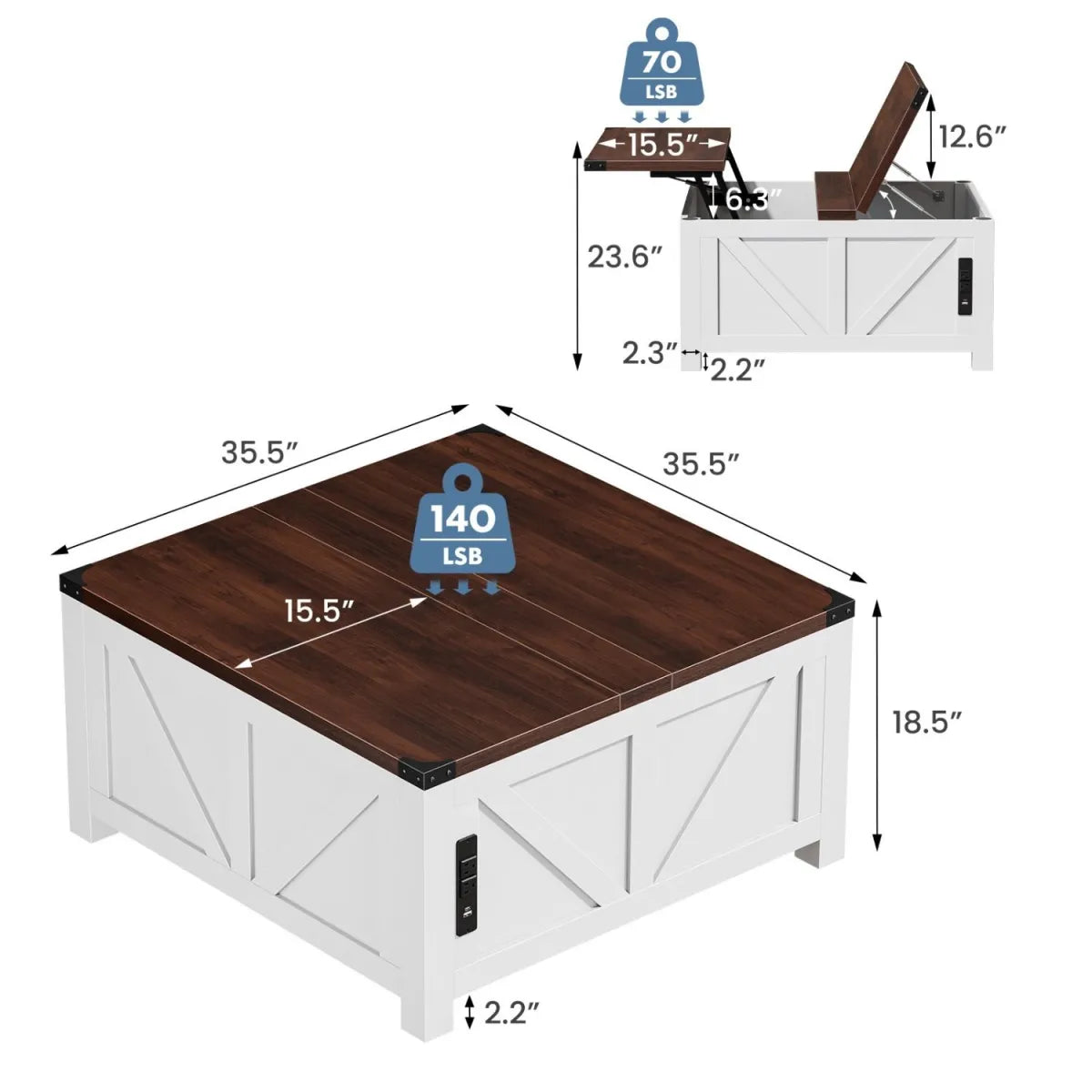 Lift Top Coffee Table with Hidden Storage – view 3