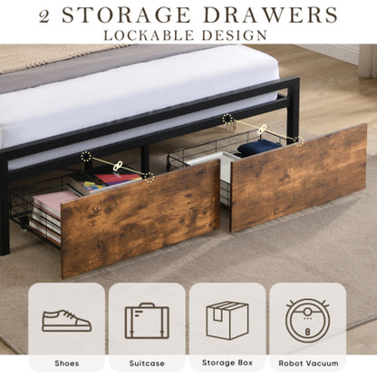 Full Size LED Platform Bed Frame – Metal & Wood, Storage Headboard – view 9