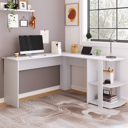 140cm L-shaped corner desk with storage, white
