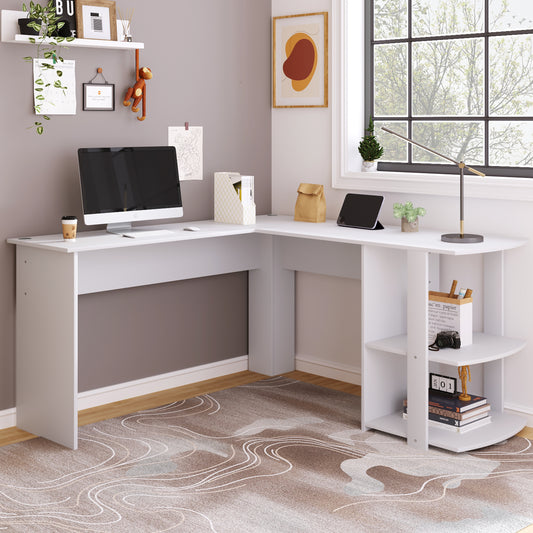 140cm L-shaped corner desk with storage, white