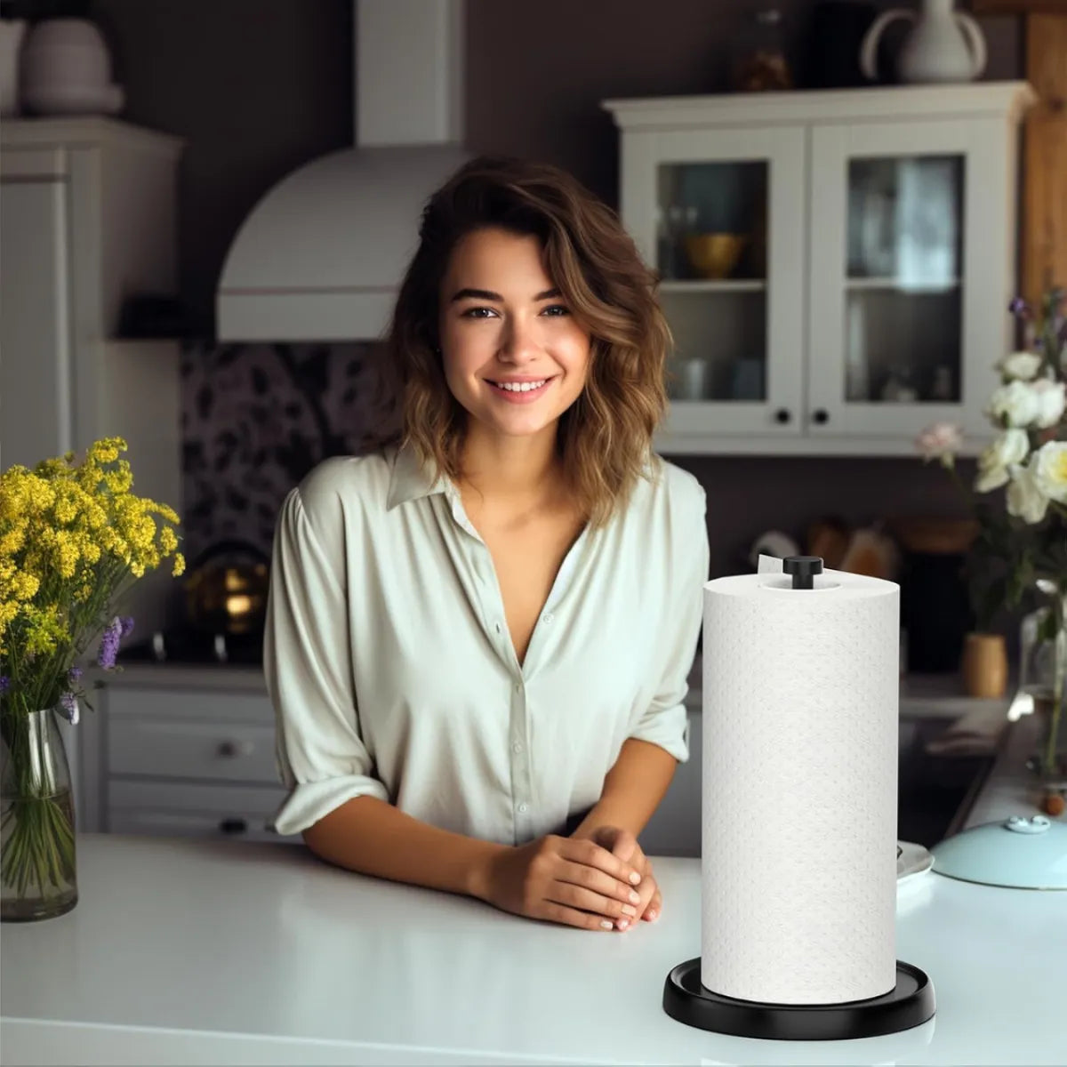 Stainless Steel Paper Towel Holder – Weighted Base One-Handed Tear Stand