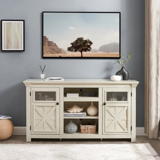 Farmhouse Barn Door TV Stand with Cabinet Storage