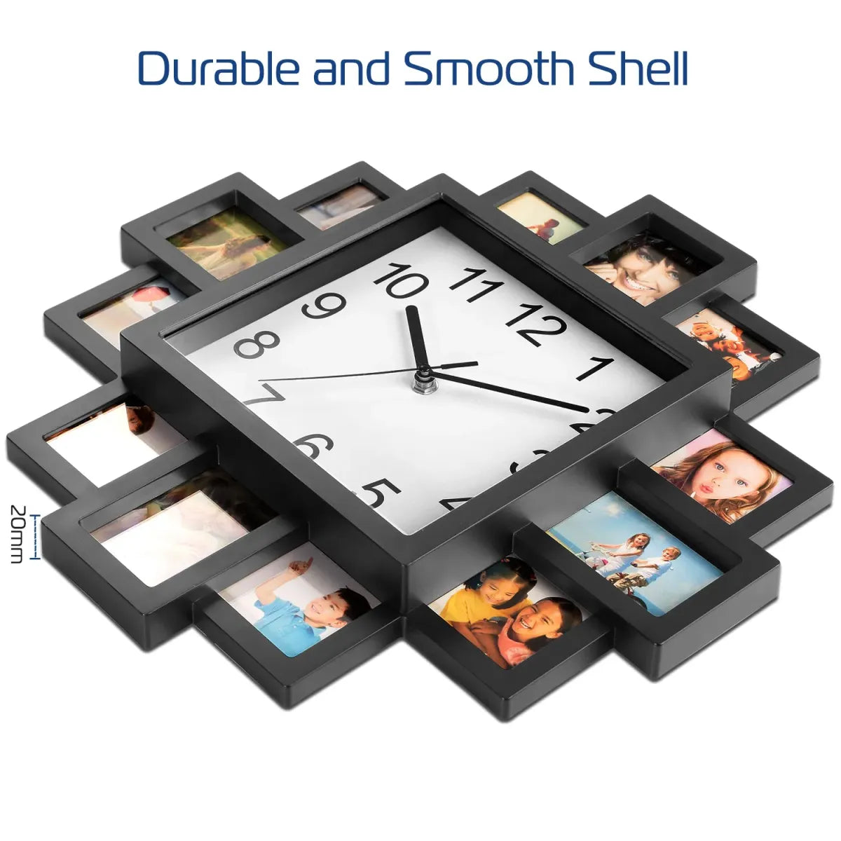 Photo Collage Wall Clock, 12-Slot Farmhouse Picture Frame Design
