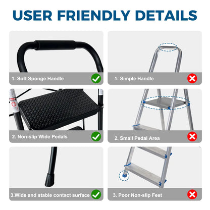 3-Step Folding Step Stool – Anti-Slip Steel Ladder