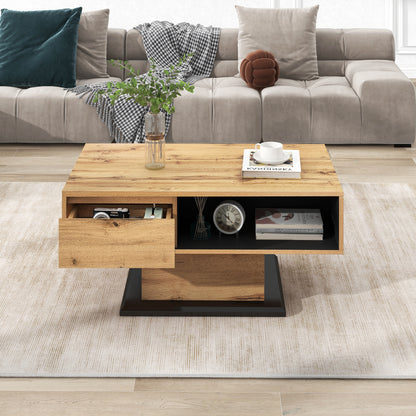 Wood grain coffee table with double-sided storage
