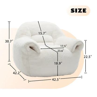 Faux Fur Bean Bag Chair with Back Support – Comfy Stuffed Floor Sofa, White – view 5
