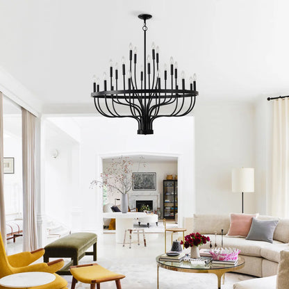 24-Light Industrial Iron Candle Chandelier – Black Statement Lighting