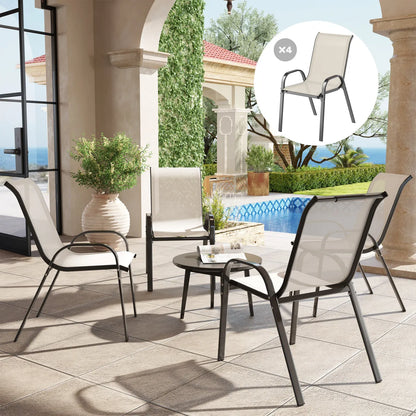 Set of 4 Stackable Outdoor Dining Chairs with High Back and Breathable Mesh Seat, Beige
