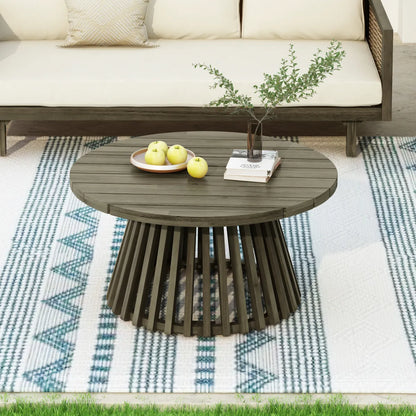 Round Acacia Wood Outdoor Coffee Table, Grey Finish