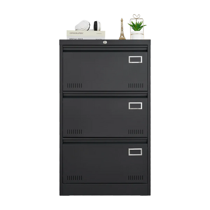 Lateral 3-Drawer Metal File Cabinet, Black – Locking Office Storage