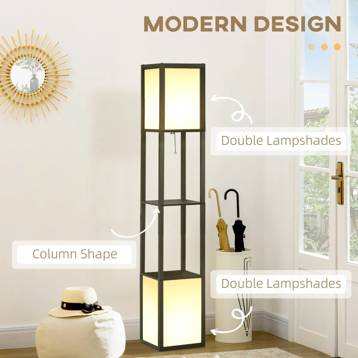 61.5" Modern Shelf Floor Lamp – Dual Ambient Light, Black Living Room Standing Lamp – view 3