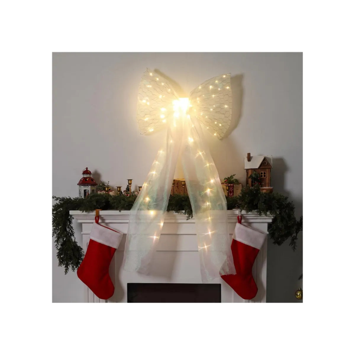 Giant White Mesh LED Christmas Tree Topper Bow