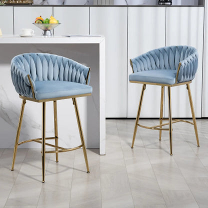 Velvet Wave-Back Counter Height Bar Stool with Gold Base, Beige