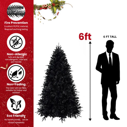 Pre-Lit Black Artificial Christmas Tree with White Lights