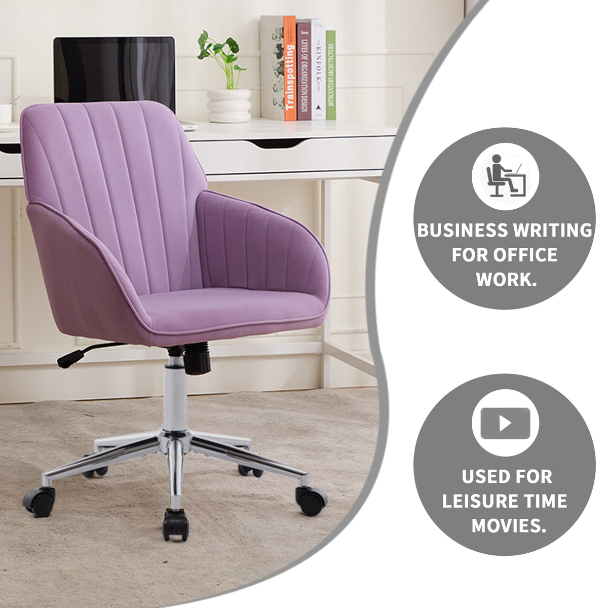 Velvet Swivel Office Chair, Lilac – alternate view 3