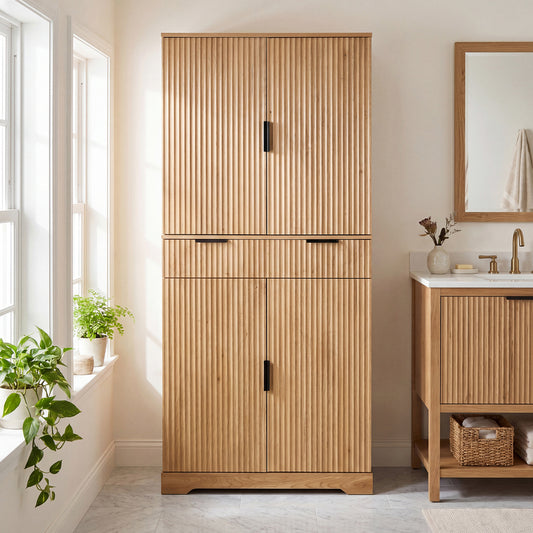 72 inch fluted pantry cabinet, oak