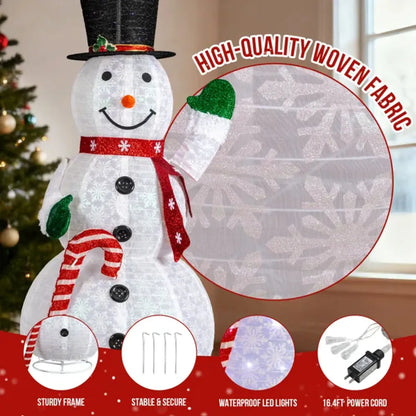 5.7 Ft Pre-Lit Snowman Holding Candy Cane Christmas Yard Decoration
