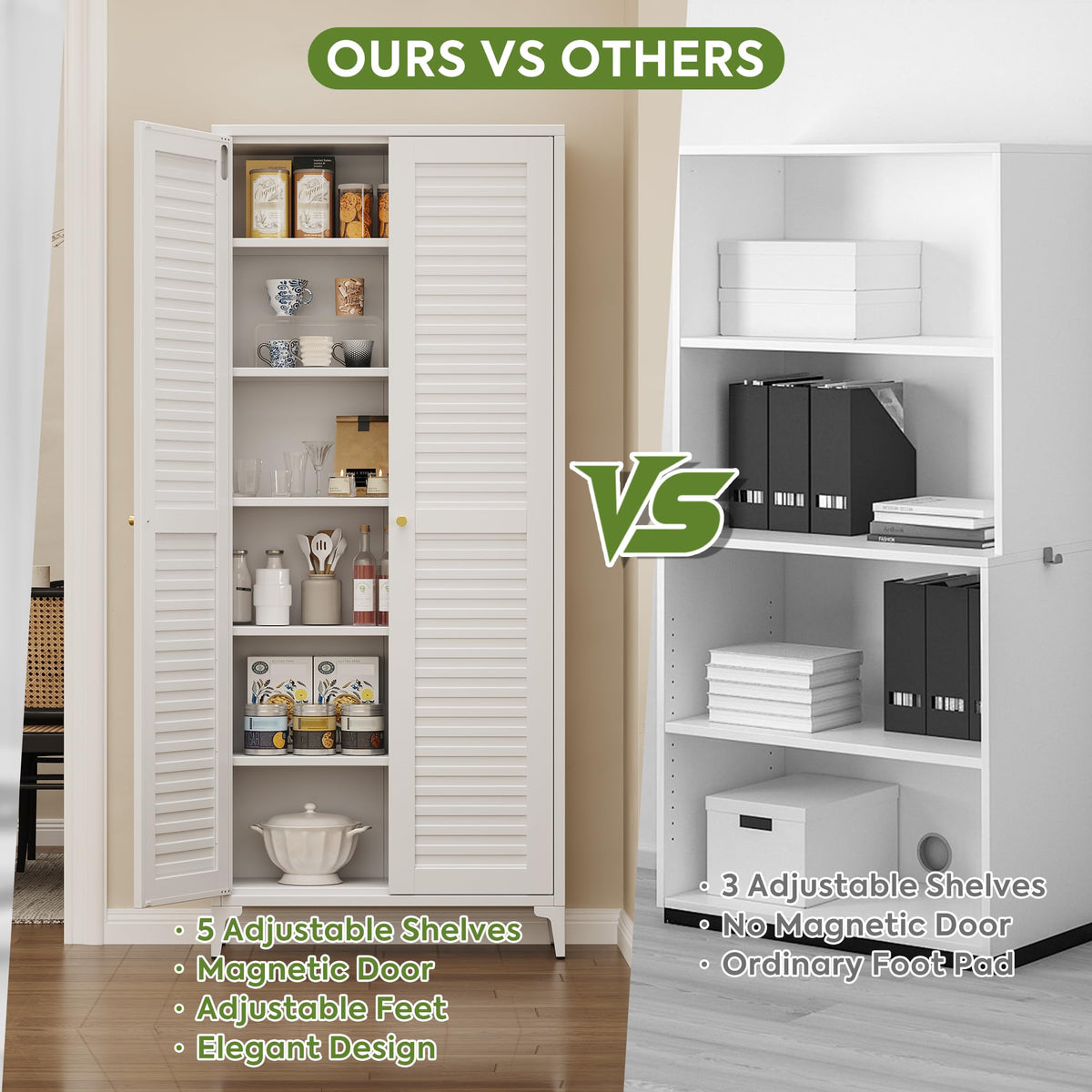 74 inch metal pantry storage cabinet, white