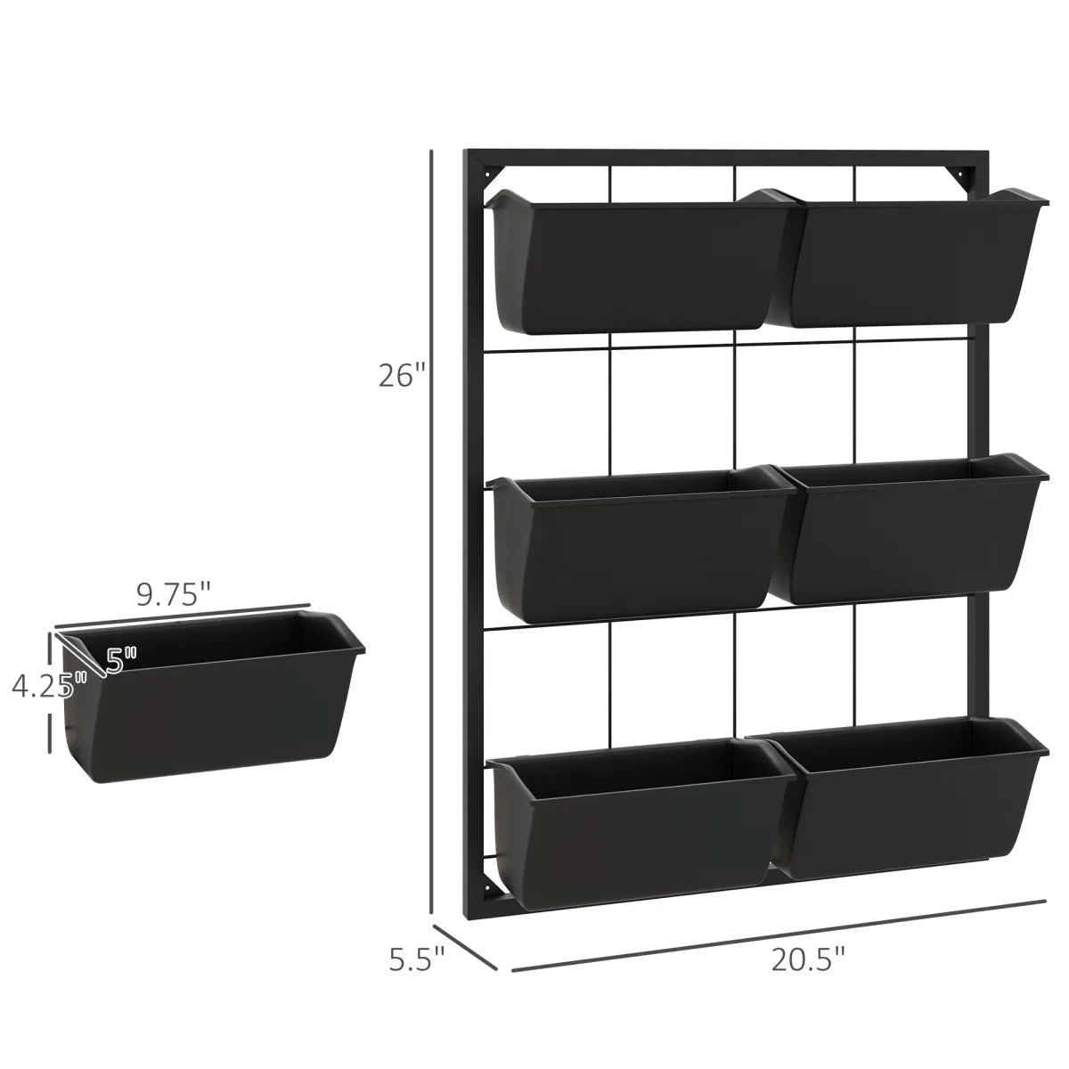 3-Tier Hanging Wall Planter with 6 Self-Draining Pots, Black