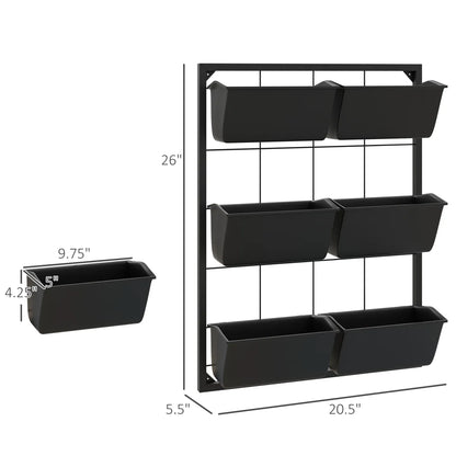 3-Tier Hanging Wall Planter with 6 Self-Draining Pots, Black