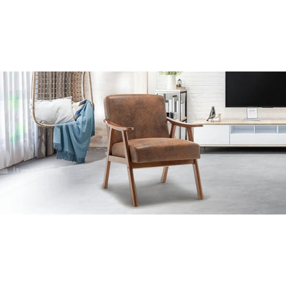 Mid-Century Wingback Chair with Solid Wood Frame, Brown
