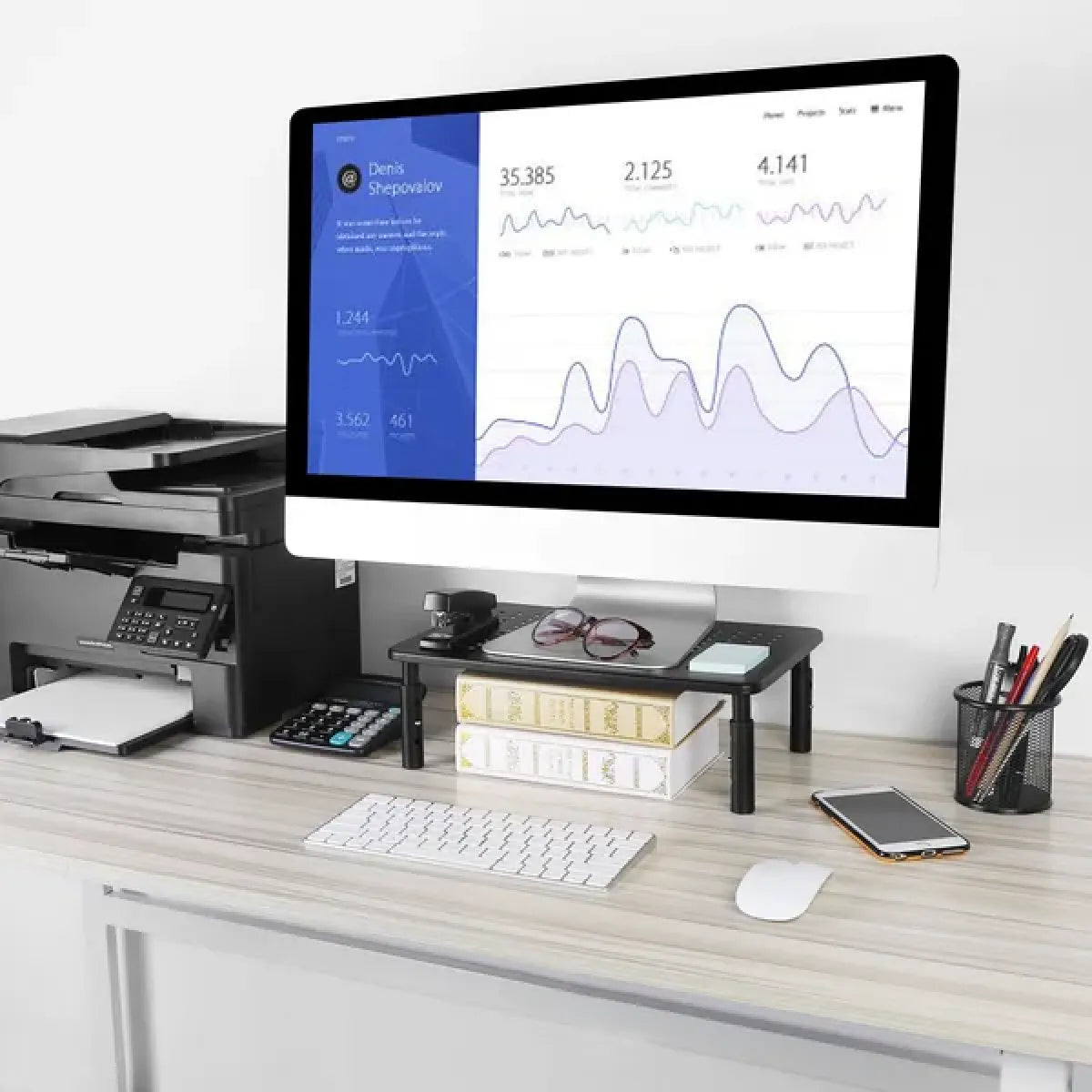 Height-Adjustable Monitor Stand Riser – Vented Desk Organizer