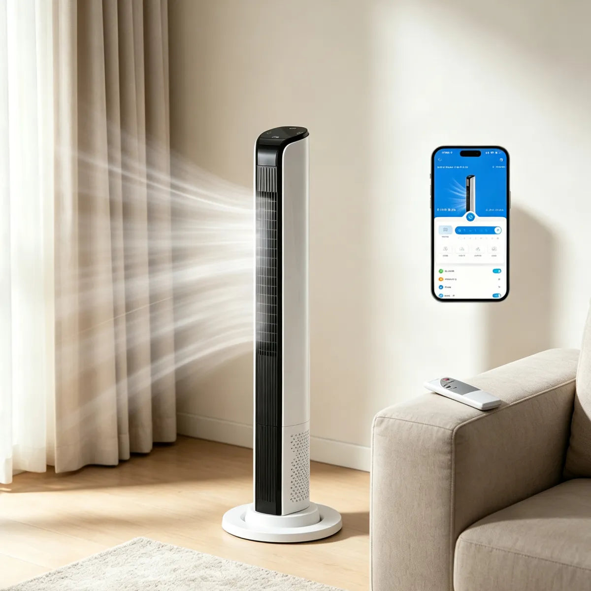 42" Smart Tower Fan – Bladeless Standing Fan with Remote and App Control
