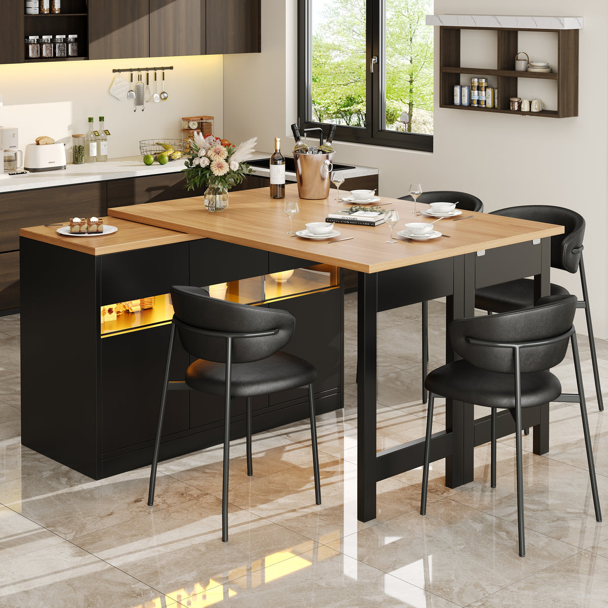 Extendable LED bar table, black