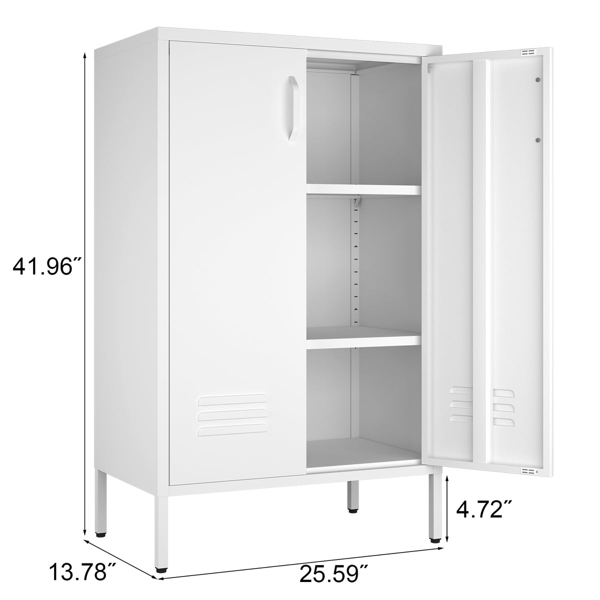 White steel storage cabinet with 2 doors