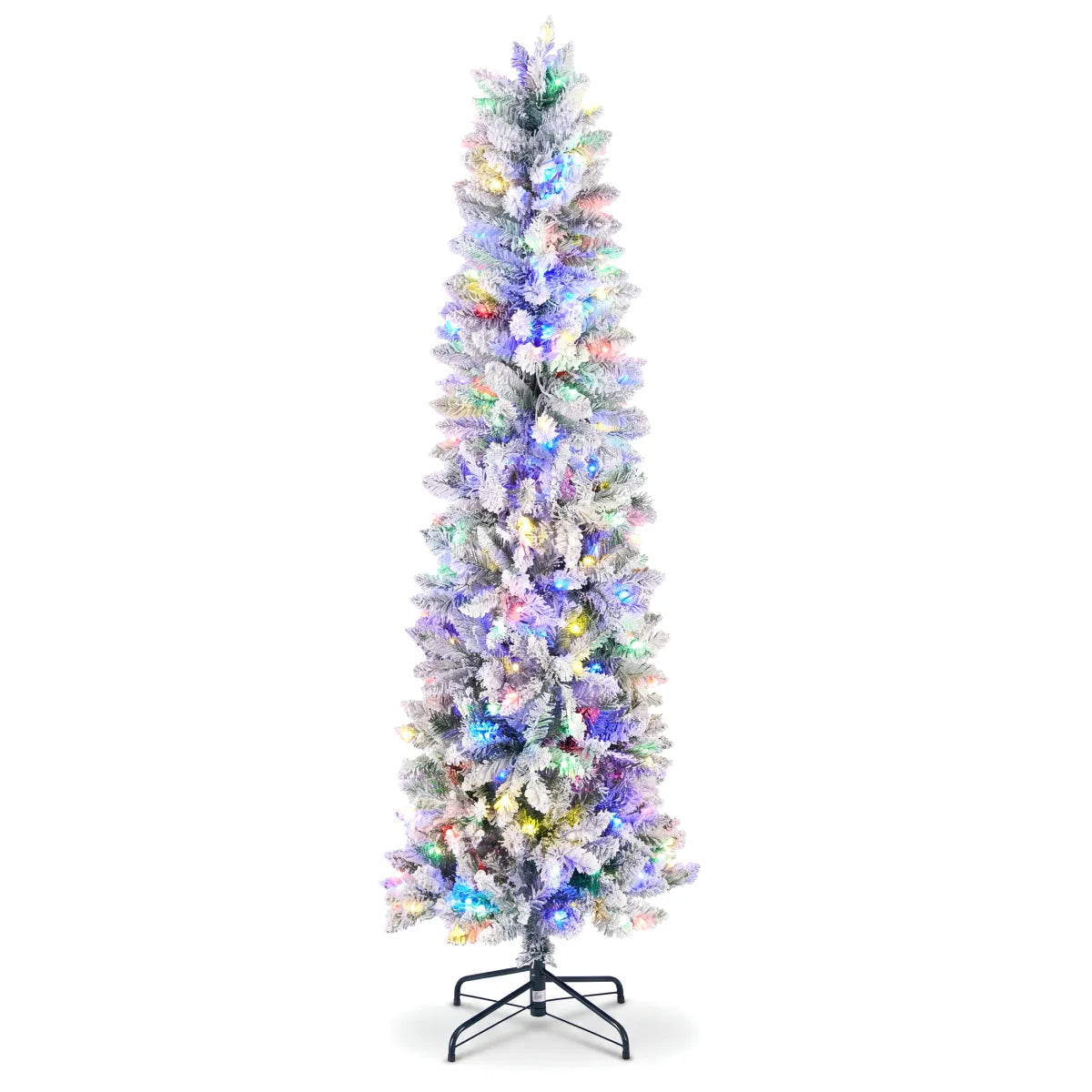 Flocked Pre-Lit Pencil Christmas Tree with Twinkling LEDs