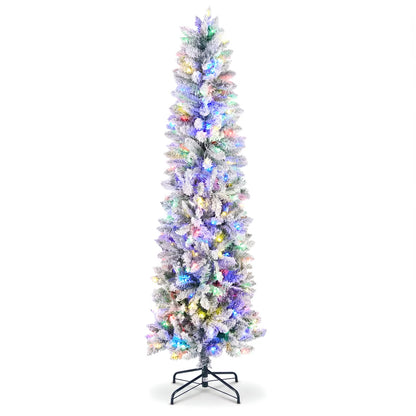 Flocked Pre-Lit Pencil Christmas Tree with Twinkling LEDs